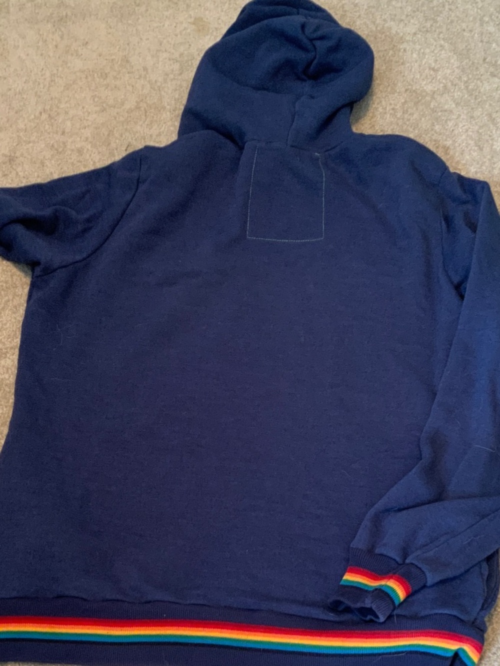 Rare AV Navy Hooded Pullover with Rainbow Trim XL Mens Or Womens Sweatshirt - Picture 4 of 4
